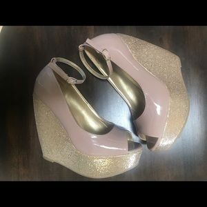 Madden Girl Nude Glitter Wedges